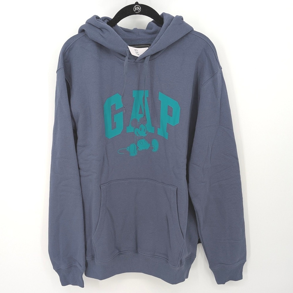 Gap Disney Hoodie Men Medium Blue Mickey Mouse Pullover Fleece Sweatshirt NWT